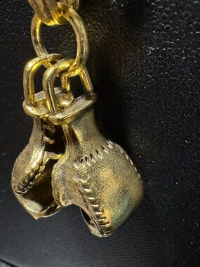 Boxing Gloves Pendant Double Necklace Stylish Sporty Men Golden Color Plate